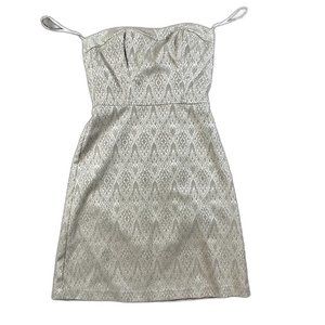 WHBM Strapless Formal dress |  Size 6 Gold Damask Dress | Wedding Guest Dresses